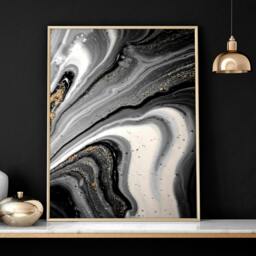 Rackhams Abstract large wall art - set of 3 Black and Gold wall art prints - A4 8.27 x 11.69 in / 21 x 29.7 cm - Satin Photo paper 280 gsm - Oak Frame - thumbnail 5