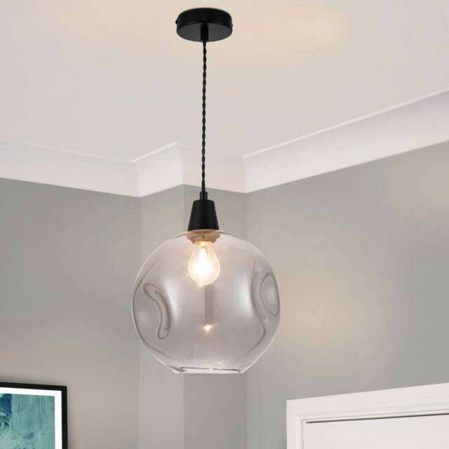 Rackhams Millfield Smoky Dimple Glass Pendant Light - Matt Black - image 1