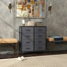 Rackhams 8 Drawer Fabric Chest of Drawers w/ Wooden Top for Hallway Black - Cream - thumbnail 3