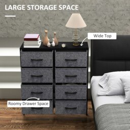 Rackhams 8 Drawer Fabric Chest of Drawers w/ Wooden Top for Hallway Black - Cream - thumbnail 4