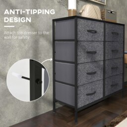 Rackhams 8 Drawer Fabric Chest of Drawers w/ Wooden Top for Hallway Black - Cream - thumbnail 5