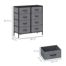 Rackhams 8 Drawer Fabric Chest of Drawers w/ Wooden Top for Hallway Black - Cream - thumbnail 6