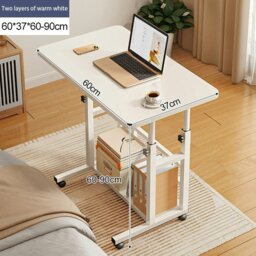 Rackhams 2-tier Height Adjustable Mobile Table Overbed Desk with Shelves Wheels - White - thumbnail 6
