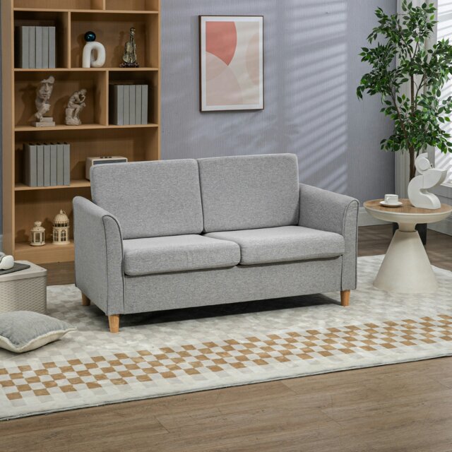 Rackhams Double Seat Sofa Linen Upholstery Loveseat w/ Armrests - Light Grey - Polyester - 2 Seater - image 1