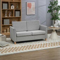 Rackhams Double Seat Sofa Linen Upholstery Loveseat w/ Armrests - Light Grey - Polyester - 2 Seater