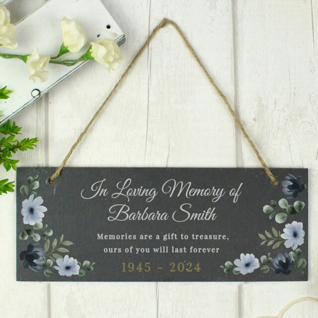 Rackhams Personalised Memorial Floral Slate Hanging Ornament - image 1