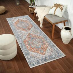Rackhams Lillian-Washable Blue Brown Traditional Vintage Boho Rug - 66 x 115 cm - thumbnail 6