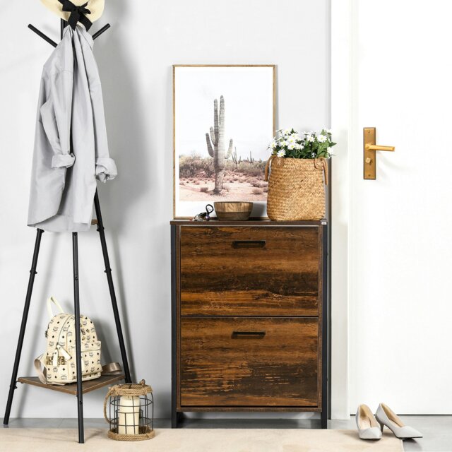 Rackhams 2 Flip Door Shoe Cabinet with Divider for Entryway Rustic Brown - image 1