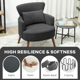 Rackhams Armchair with Padded Seat and Backrest for Living Room, Black - Rubber wood - Black - Corduroy (100% polyester) - thumbnail 5