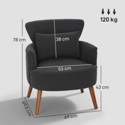 Rackhams Armchair with Padded Seat and Backrest for Living Room, Black - Rubber wood - Black - Corduroy (100% polyester) - thumbnail 3