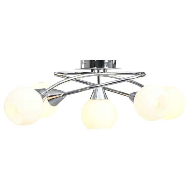 Rackhams Ceiling Lamp with Ceramic Shades for 5 E14 Bulbs White Bowl