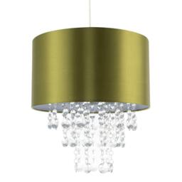 Rackhams Modern Olive Green Satin Fabric Pendant Shade with Clear Acrylic Drops - thumbnail 1
