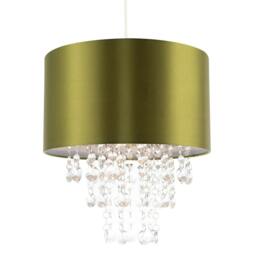 Rackhams Modern Olive Green Satin Fabric Pendant Shade with Clear Acrylic Drops - thumbnail 2