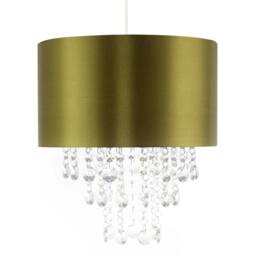 Rackhams Modern Olive Green Satin Fabric Pendant Shade with Clear Acrylic Drops - thumbnail 5