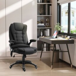 Rackhams Office Chair w/ Heating 6-Point Massage Relaxing Reclining Grey - Black - thumbnail 1