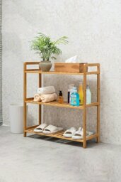 Rackhams 3 Tier Wood Audriel Bookcase - Brown - thumbnail 1
