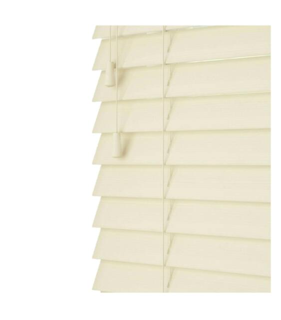 Rackhams Creme Smooth Finish Faux Wood Venetian Blinds with Strings (130cm drop) - 230cm - image 1