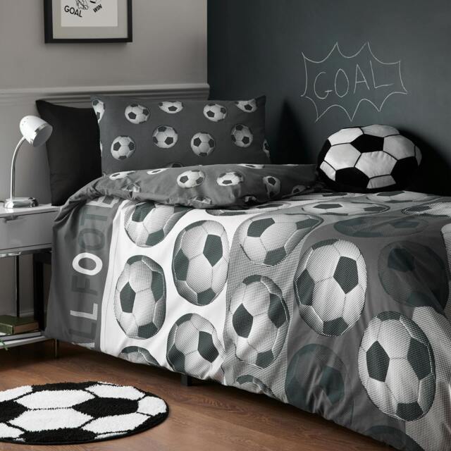 Rackhams Football Reversible Duvet Cover Set Grey - Single - Grey - image 1