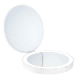 Rackhams Matt White Foldable Portable Travel LED Mirror (120mm) with 7x Magnification for Makeup Shaving or Grooming - thumbnail 1