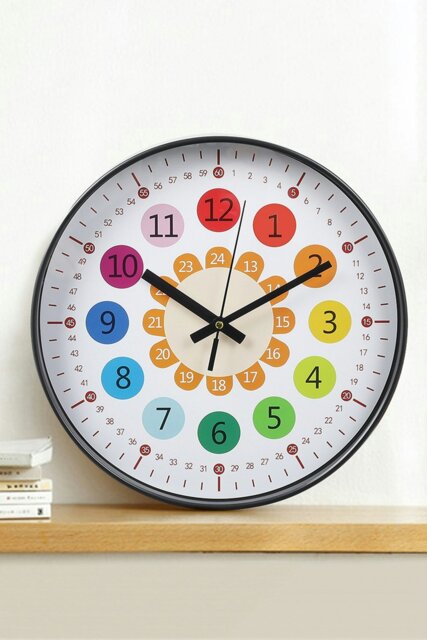 Rackhams 12 Inch Rainbow Color Arabic Numeral Wall Clock for Teaching - Multi - image 1