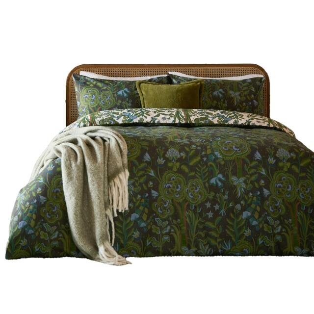 Rackhams Garden Of Wonder Reversible Duvet Cover Set - Evergreen - Double - Evergreen - 52% Polyester/48% Cotton - image 1