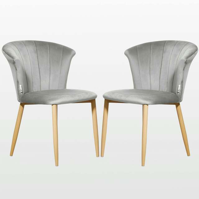Rackhams Set of 2 Elsa Velvet Dining Chairs - Curved Back Design with Wooden Legs & Comfortable Padded Seating, Modern Accent Chairs - Velvet - Dining Chairs - Modern - image 1