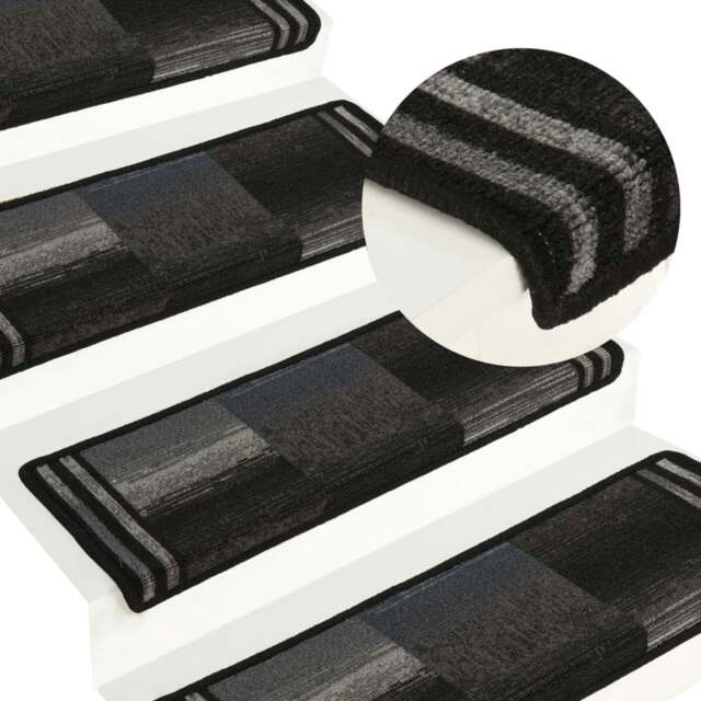 Rackhams Stair Mats Self-adhesive 10 pcs 65x21x4 cm Black and Grey