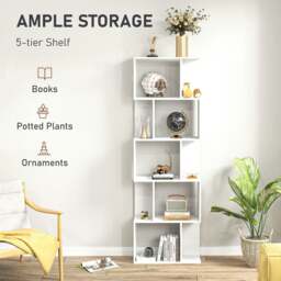 Rackhams 5-tier Display Shelving Storage Bookcase S Shape Bookshelf, White - 60L x 24W x 184.5H cm - White - 1 - thumbnail 5