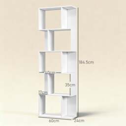 Rackhams 5-tier Display Shelving Storage Bookcase S Shape Bookshelf, White - 60L x 24W x 184.5H cm - White - 1 - thumbnail 3