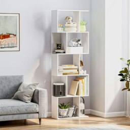 Rackhams 5-tier Display Shelving Storage Bookcase S Shape Bookshelf, White - 60L x 24W x 184.5H cm - White - 1 - thumbnail 4