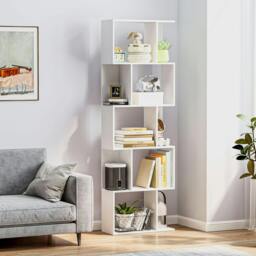 Rackhams 5-tier Display Shelving Storage Bookcase S Shape Bookshelf, White - 60L x 24W x 184.5H cm - White - 1 - thumbnail 1