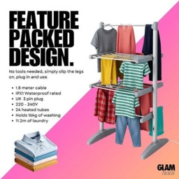 Rackhams EcoDry Electric Heated Clothes Airer with Cover 248W Foldable - thumbnail 2