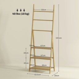 Rackhams 3-Tier Folding Bamboo Bathroom Storage Shelving Unit with Towel Bars - thumbnail 6
