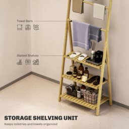 Rackhams 3-Tier Folding Bamboo Bathroom Storage Shelving Unit with Towel Bars - thumbnail 5