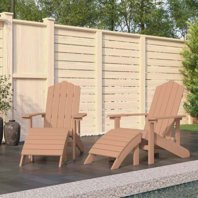 Rackhams Garden Adirondack Chairs 2 pcs with Footstools HDPE Brown