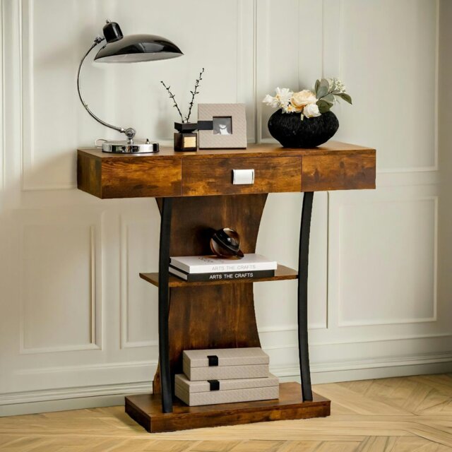 Rackhams Industrial Console Table T-Shaped Rustic Brown - image 1