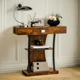 Rackhams Industrial Console Table T-Shaped Rustic Brown - thumbnail 1