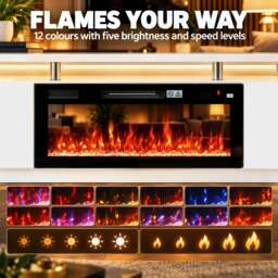 "Rackhams Electric Fireplace TV Stand for 80"" TVs, LED Strip, 900/1800W, White" - thumbnail 5
