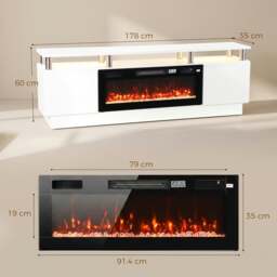 "Rackhams Electric Fireplace TV Stand for 80"" TVs, LED Strip, 900/1800W, White" - thumbnail 3