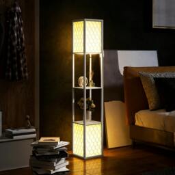 Rackhams 2-Light Modern Floor Lamp with Shelves for Living Room, White