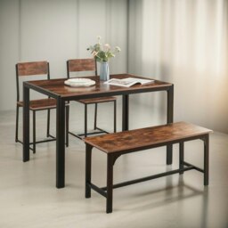Rackhams Industrial Compact Dining Table Set With 1 Bench And 2 Chairs Rustic Brown - thumbnail 1