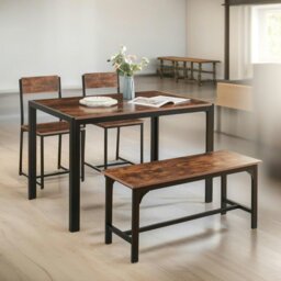 Rackhams Industrial Compact Dining Table Set With 1 Bench And 2 Chairs Rustic Brown - thumbnail 2