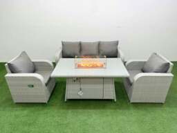Rackhams PE Rattan Garden Furniture Set Reclining Chair Sofa Lounge Sofa Set Fire Pit Dining Table Light Grey - thumbnail 1