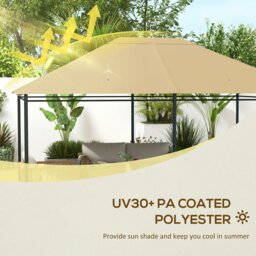 Rackhams 3 x 4m Gazebo Canopy Replacement Gazebo Roof Cover, Khaki - thumbnail 4