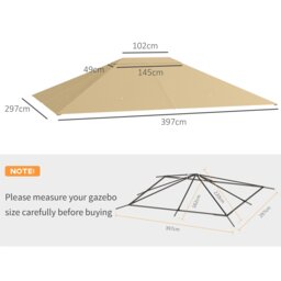 Rackhams 3 x 4m Gazebo Canopy Replacement Gazebo Roof Cover, Khaki - thumbnail 6