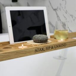 Rackhams Personalised Solid Oak Bath Tray Caddy – Luxury Handmade Wooden Bath Board - 95cm - thumbnail 3