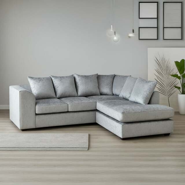 Rackhams Crystal Crushed Velvet Scatter Corner Sofa - Silver - Right Hand Facing - image 1