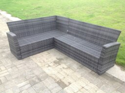 Rackhams 6 Seater High Back Rattan Garden Furniture Set Corner Sofa With Black Tempered Glass Dining Table - thumbnail 3