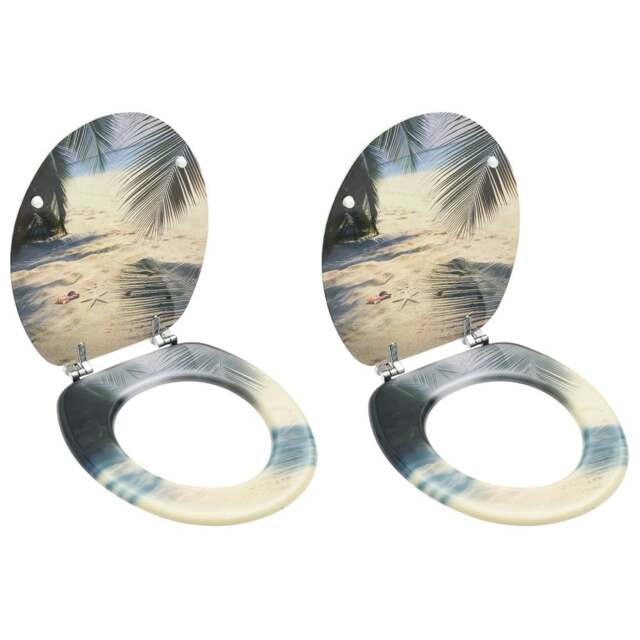 Rackhams WC Toilet Seats with Lid 2 pcs MDF Beach Design