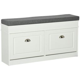 Rackhams Shoe Storage Bench with Seat Cushion Cabinet Organizer with 2 Drawers - White